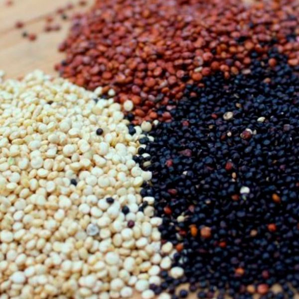Black sesame and white sesame seed on wooden spoon